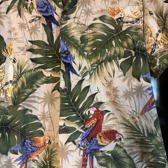 RJC Button Up Shirt Mens XL Beige Short Sleeve Hawaiian Floral Aloha Collared - Picture 2 of 5